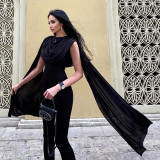 Mesh Sleeveless Ribbon Slim Jumpsuit GYME-K25Q90612