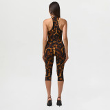 Leopard Print Sleeveless Zipper Seventh Jumpsuit MXBF-C26JP060