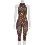 Leopard Print Sleeveless Zipper Seventh Jumpsuit MXBF-C26JP060