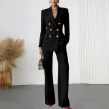 Solid Color Long Sleeve Blazer Two Piece Pants Set YF-10980