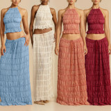 Sleeveless Press Pleated Top Long Skirt 2 Piece Set SH-391524