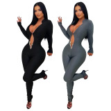 Deep V Neck Long Sleeve Tight Jumpsuit YF-10978