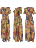 Mesh Print Short Sleeve Maxi Dress BMF-31272