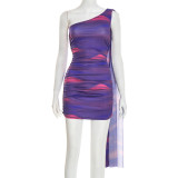 Print Slash Shoulder Sleeveless Mini Dress MXBF-Q26DS011