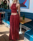 Sleeveless Press Pleated Top Long Skirt 2 Piece Set SH-391524