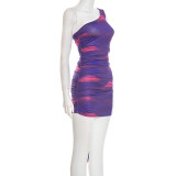 Print Slash Shoulder Sleeveless Mini Dress MXBF-Q26DS011