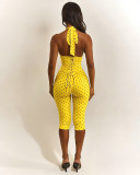 Polka Dots Print Halterneck Tie Up Seventh Jumpsuit TK-6350