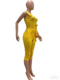 Slash Shoulder Polka Dots Print Seventh Pants Suit TK-6351