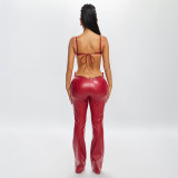 PU Leather Sling Top Two Piece Pants Set YNSF-8030