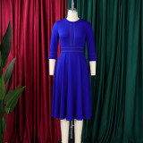 Plus Size Solid Color 3/4 Sleeve Midi Dress GCZF-8655