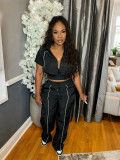 Short Sleeve Sport Tops Two Piece Pants Set SH-391526