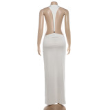 Irregular Backless Solid Color Maxi Dress GYME-K6D01115A