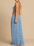 Sleeveless Press Pleated Top Long Skirt 2 Piece Set SH-391524