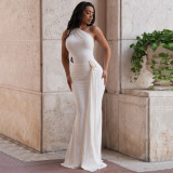 Solid Color Slash Shoulder Maxi Dress YF-10985