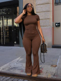 Solid Color Short Sleeve Two Piece Pants Set SH-391481