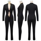 Deep V Neck Long Sleeve Tight Jumpsuit YF-10978