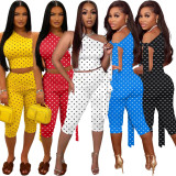 Slash Shoulder Polka Dots Print Seventh Pants Suit TK-6351
