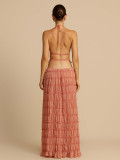 Sleeveless Press Pleated Top Long Skirt 2 Piece Set SH-391524