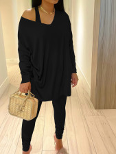 Solid Color Loose Tops Tight Pants 2 Piece Set BMF-680