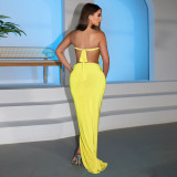 Solid Color Off Shoulder Split Maxi Dress YF-10994