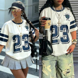 Vintage Loose Letter Print Short Sleeve T-shirt  SH-391499