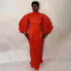 Lantern Sleeve Press Pleated Maxi Dress YF-10977