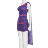 Print Slash Shoulder Sleeveless Mini Dress MXBF-Q26DS011