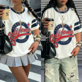 Letter Print Short Sleeve Loose T Shirt SH-391503