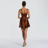 Square Neck Ruched Backless Mini Dress GYME-K6D00550A