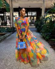 Mesh Print Short Sleeve Maxi Dress BMF-31272