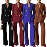 Solid Color Long Sleeve Blazer Two Piece Pants Set YF-10980