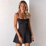 Polka Dots Print Backless Tie Up Mini Dress GPKJ-MR48183