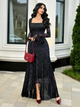 Mesh Jacquard Square Neck Irregular Long Dress GZJF-ZJ10212