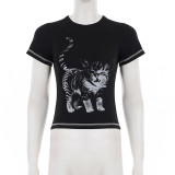Cat Print Short-Sleeve T-Shirt GPKJ-MR37431