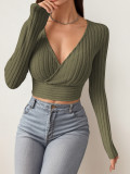 Deep V Neck Long Sleeve Tops GZJF-ZJ2663