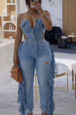 Fashion Denim Tassel Sling Jumpsuit NYF-8206
