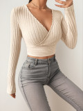 Deep V Neck Long Sleeve Tops GZJF-ZJ2663