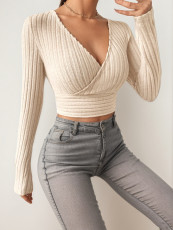 Deep V Neck Long Sleeve Tops GZJF-ZJ2663