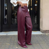 Solid Color PU Leather Causal Pants GPBY-SK9997