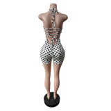 Polka Dots Print Backless Bandage Dress MEM-88689