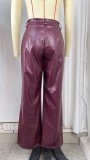 Solid Color PU Leather Causal Pants GPBY-SK9997