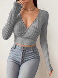Deep V Neck Long Sleeve Tops GZJF-ZJ2663