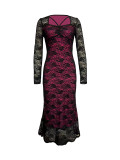 Lace Patchwork Long Sleeve Maxi Dress GZJF-ZJ10210