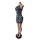 Print Sleeveless Drawstring Romper MEM-88686