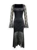 Mesh Jacquard Square Neck Irregular Long Dress GZJF-ZJ10212