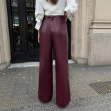 Solid Color PU Leather Causal Pants GPBY-SK9997