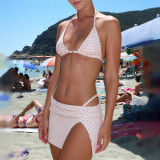 Polka Dots Print Tie Up Bikinis 3 Piece Swimsuit GPKJ-MR47020