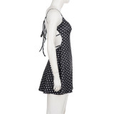 Polka Dots Print Backless Tie Up Mini Dress GPKJ-MR48183