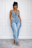 Fashion Denim Tassel Sling Jumpsuit NYF-8206