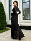 Mesh Jacquard Square Neck Irregular Long Dress GZJF-ZJ10212
